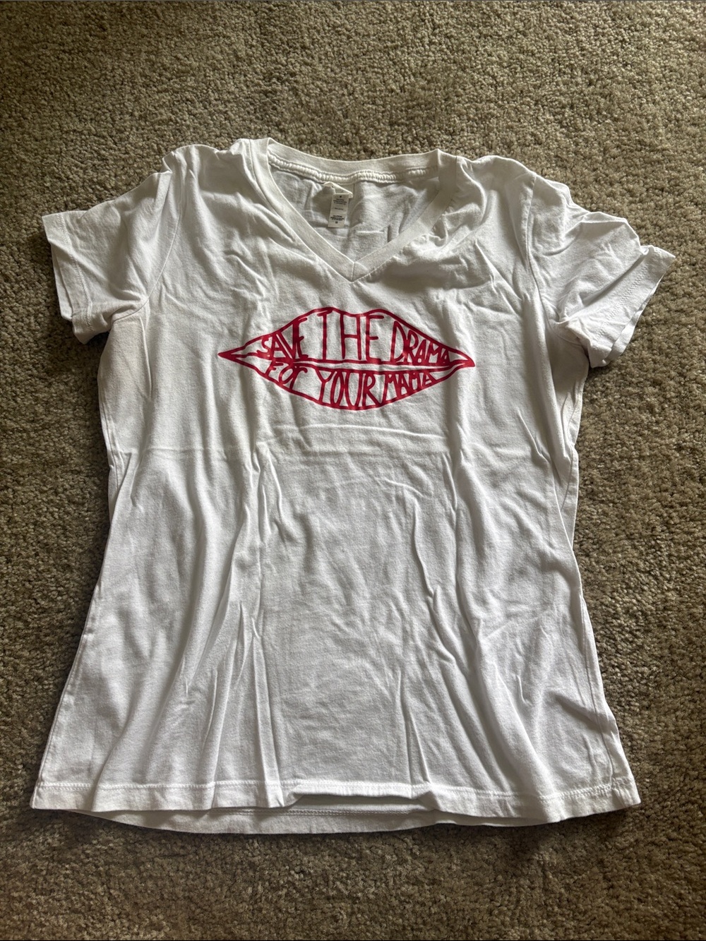 Hanes White V-Neck T-Shirt with Pink Glitter Nails Detail